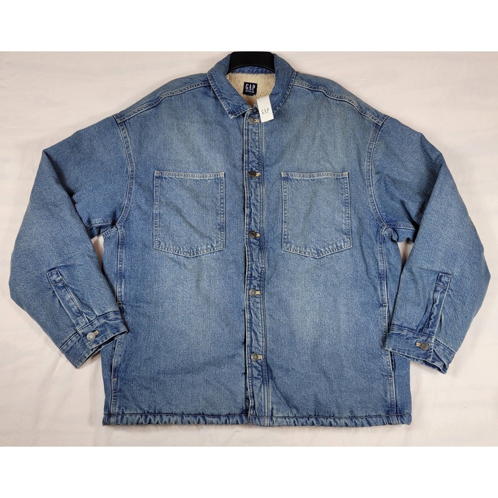 Gap Denim Sherpa Lined Jacket Medium Wash Blue Chore Coat 513799-00 Mens L NWT
